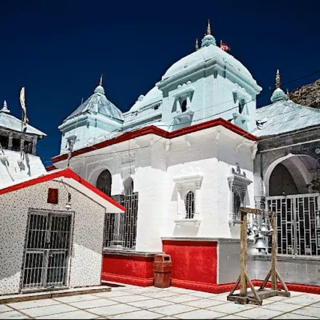 Front view of Gangotri Temple with pilgrims during Char Dham Yatra 2026 in Uttarakhand